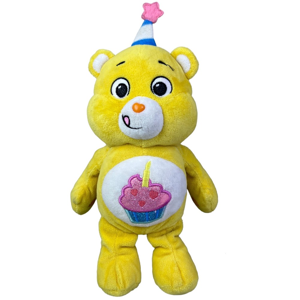 Care Bears Birthday Bear Yellow Plush 12.5 Inch Glitter Cupcake Party Hat Toy